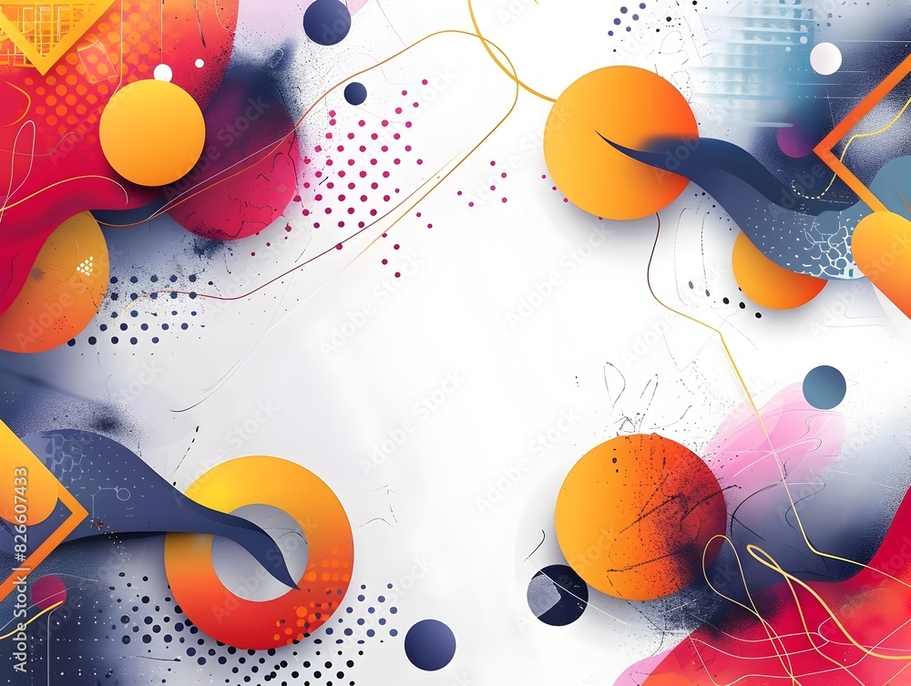 Vibrant Abstract Frame with Geometric Shapes and Bold Color Compositions on a White Background Suitable for Creative Digital Projects and Visual Vibrant Abstract Frame with Geometric Shapes and Bold Color Compositions on a White Background Suitable for Creative Digital Projects and Visual