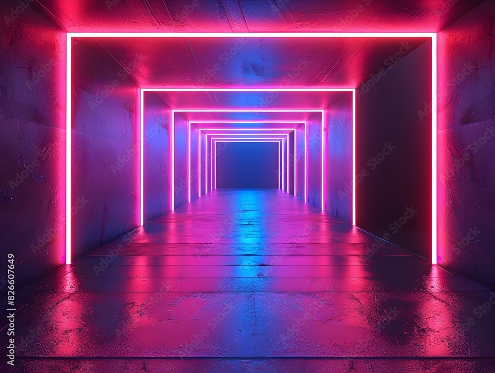 Bold Neon Framed Tunnel with Vibrant Lighting for Nightlife and Event Promotions Bold Neon Framed Tunnel with Vibrant Lighting for Nightlife and Event Promotions