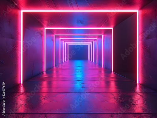 Bold Neon Framed Tunnel with Vibrant Lighting for Nightlife and Event Promotions