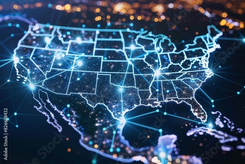 Digital map of america network connectivity created with generative ai photo