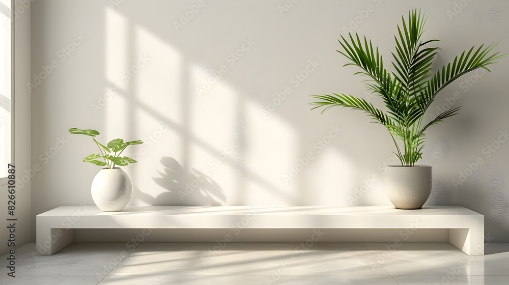 Minimalist White Table in Bright Natural Lit Room for Displaying Home Accessories and Products Minimalist White Table in Bright Natural Lit Room for Displaying Home Accessories and Products