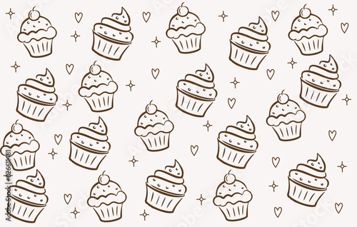 bakery cake brown hand drawn doodle seamless pattern 002.eps