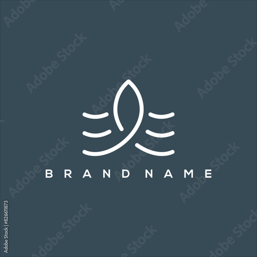 line art leaves waves lake water logo vector