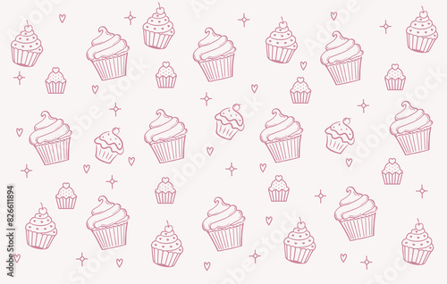 bakery cake strawberry hand drawn doodle seamless pattern 001.eps