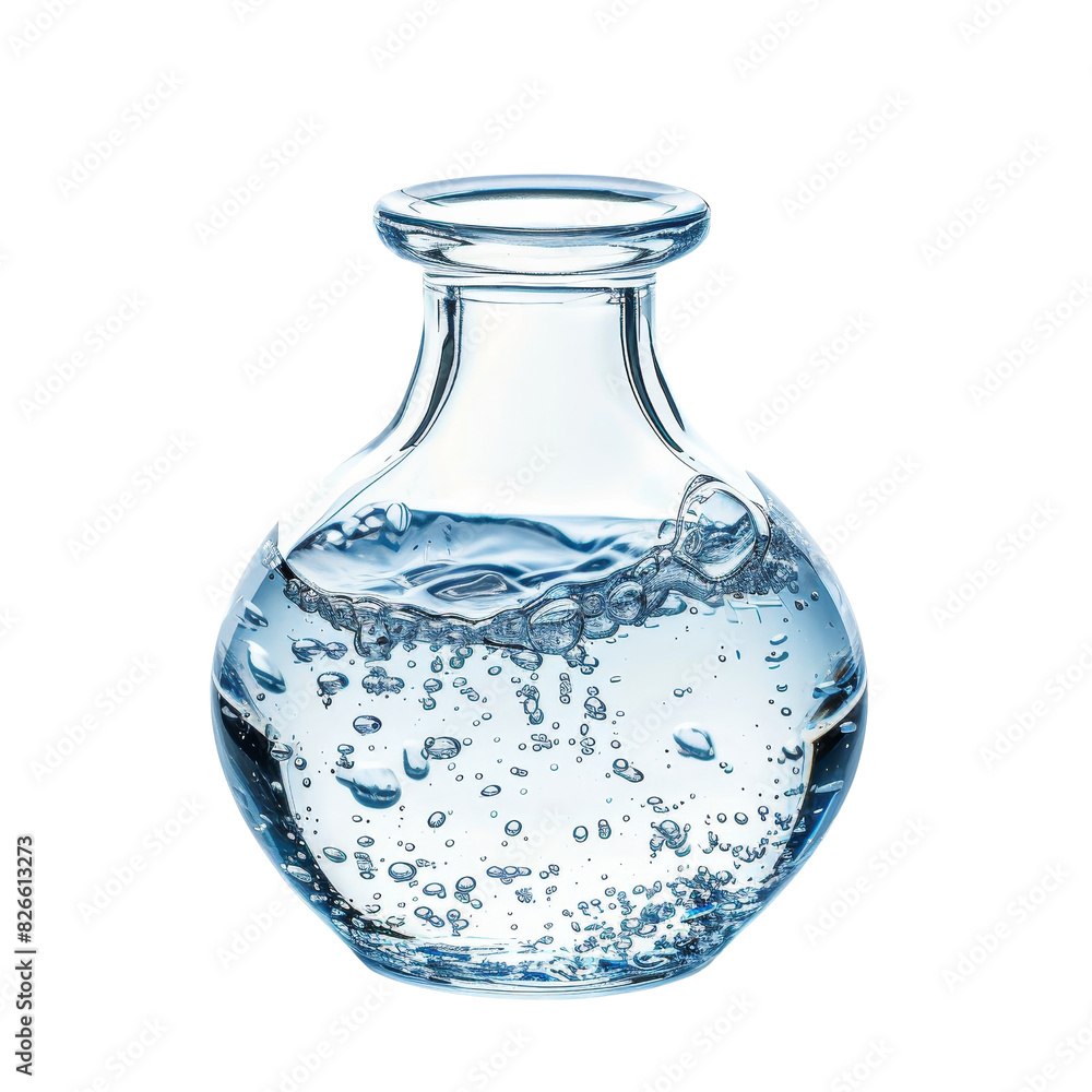 Glass Flask with Clear Liquid and Air Bubbles Inside