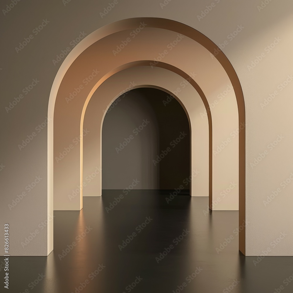 Soft-lit arch in a dim corridor
