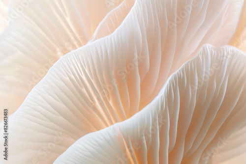 Abstract Close Up of Delicate White Mushroom Gills Organic Texture and Natural Patterns