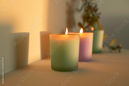 Cozy Ambient Candlelight with Colorful Scented Candles in Pastel Shades