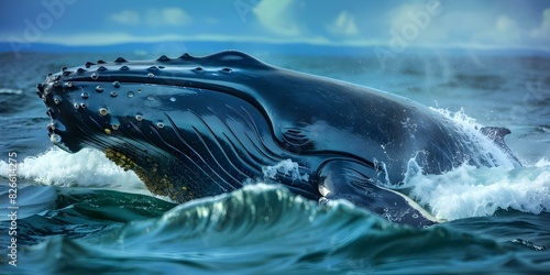 Vivid picture of humpback whales with barnacles vanishing into the deep sea. Concept Wildlife Photography, Marine Life, Nature's Beauty, Ocean Exploration photo