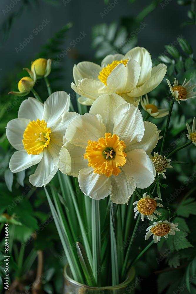 Fresh Spring Bouquet of Yellow and White Daffodils in Natural Light Fresh Spring Bouquet of Yellow and White Daffodils in Natural Light