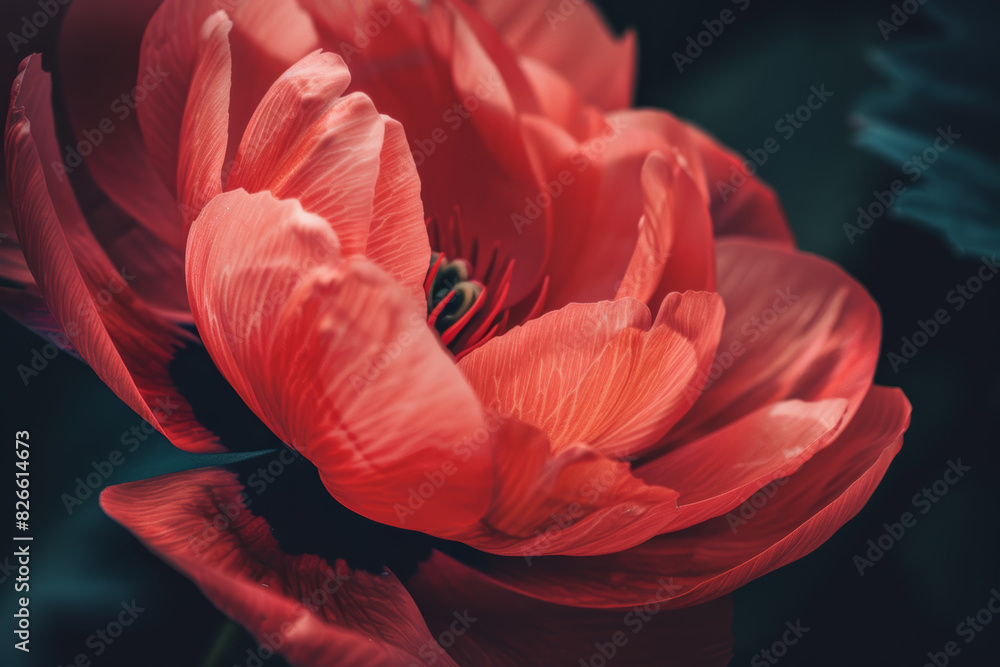 Vibrant Red Flower Macro  with Dark Background Showcasing Petal Details