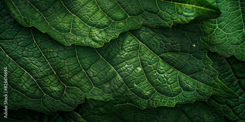 Close Up of Green Leaves with Intricate Vein Patterns Nature, Botanical, Organic, Foliage, Texture
