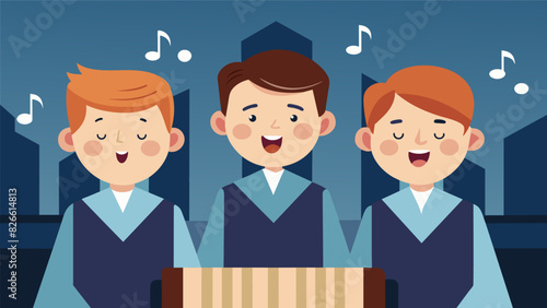 As the organ begins to play the choir boys close their eyes and sing with soulful passion each note blending seamlessly with the others.. Vector illustration