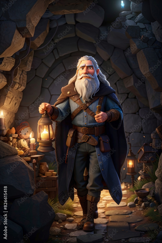 Obraz premium A wizard wanders through the desert at night.