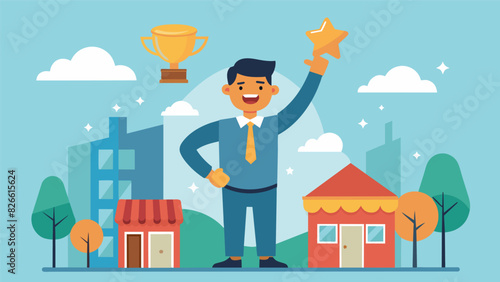 A small business owner being praised for their contributions to the economic growth of the community.. Vector illustration