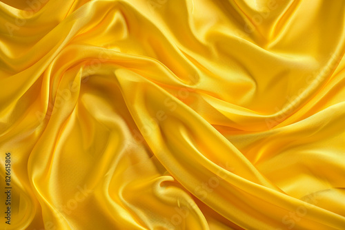 Elegant silk yellow fabric texture abstract, silky waves. Smooth textile background, elegance luxurious design