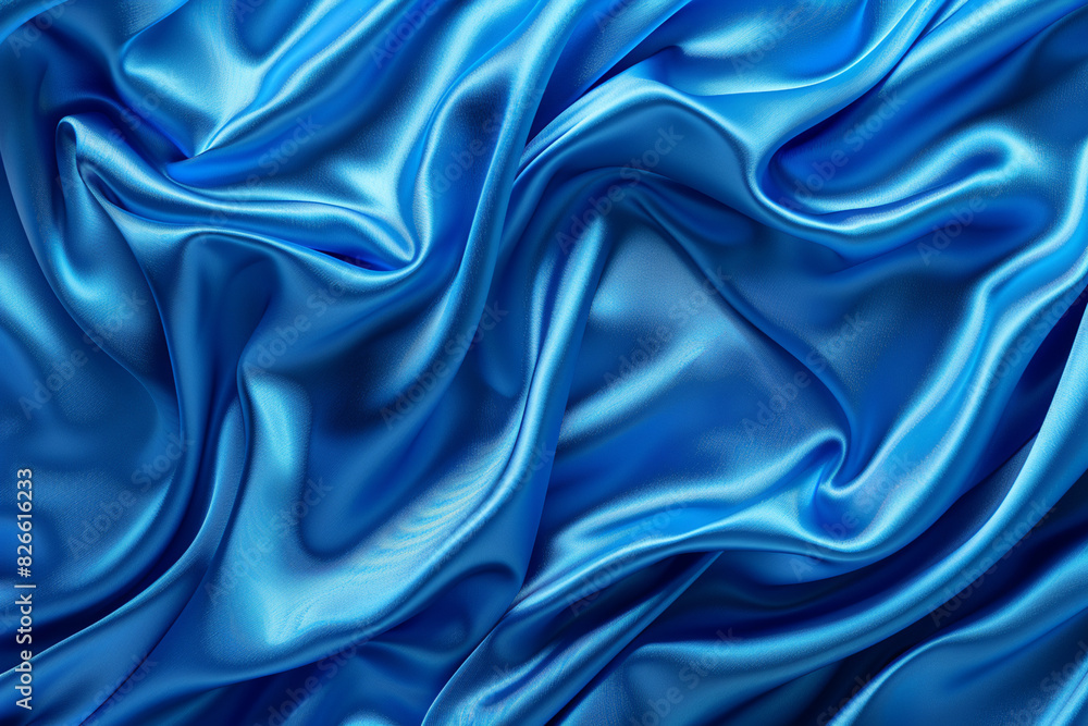 Fototapeta premium Elegant blue silk fabric texture abstract, silky waves. Smooth textile background, elegance luxurious design