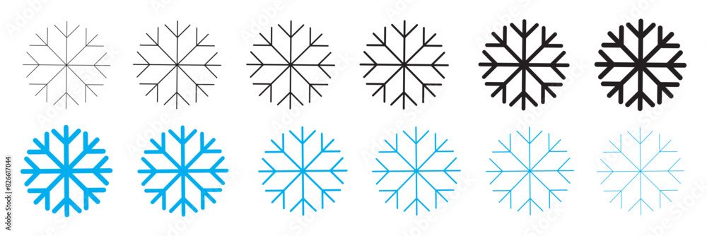 Set of vector snowflakes. Design elements isolated on white background. Vector icon set. Set of vector snowflakes. Design elements isolated on white background. Vector icon set.
