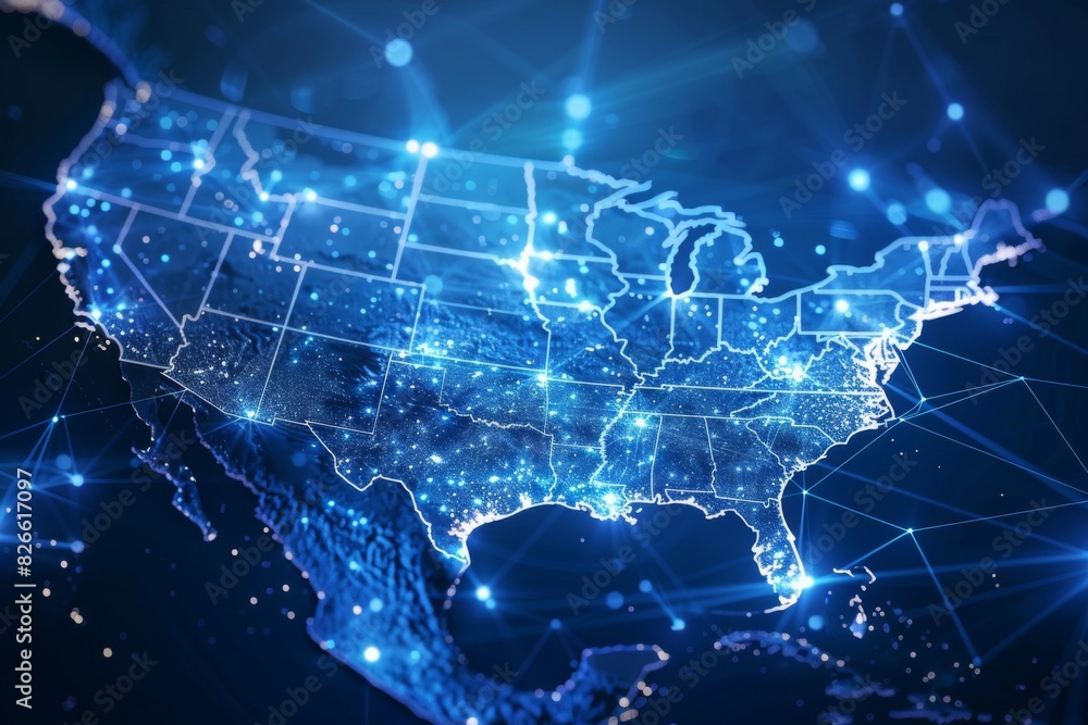 Obraz premium Digital map of america network connectivity created with generative ai
