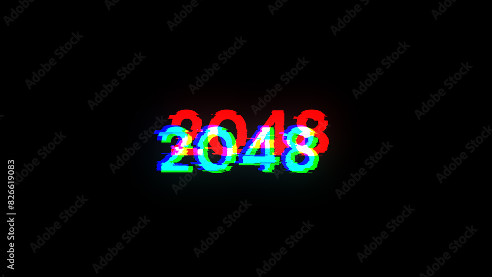 3D rendering 2048 text with screen effects of technological glitches