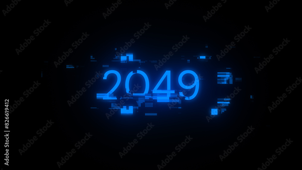 3D rendering 2049 text with screen effects of technological glitches 3D rendering 2049 text with screen effects of technological glitches