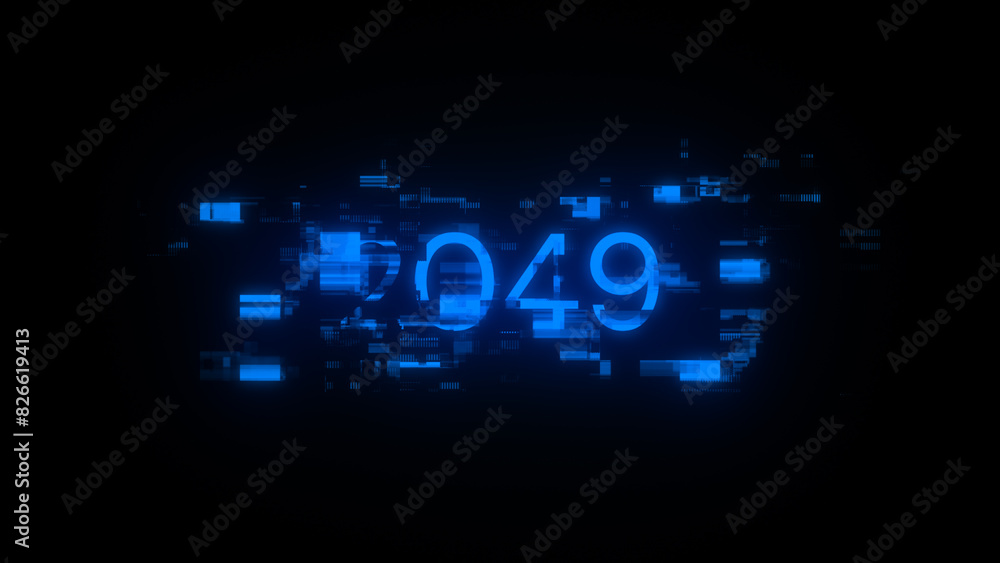 3D rendering 2049 text with screen effects of technological glitches 3D rendering 2049 text with screen effects of technological glitches