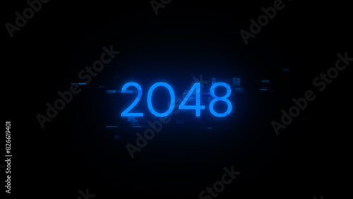 3D rendering 2048 text with screen effects of technological glitches