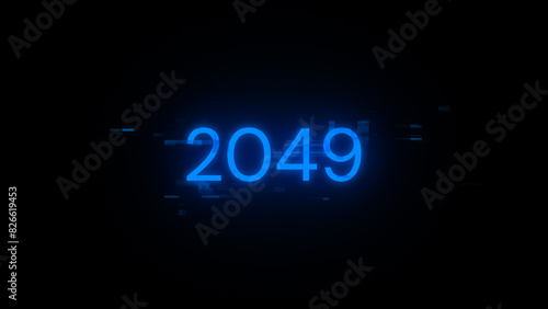 3D rendering 2049 text with screen effects of technological glitches