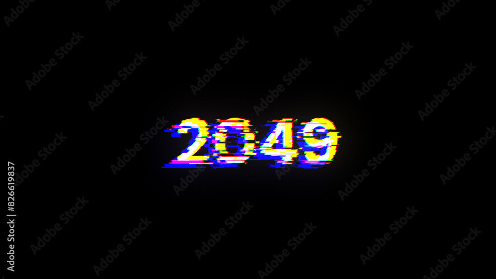 3D rendering 2049 text with screen effects of technological glitches 3D rendering 2049 text with screen effects of technological glitches