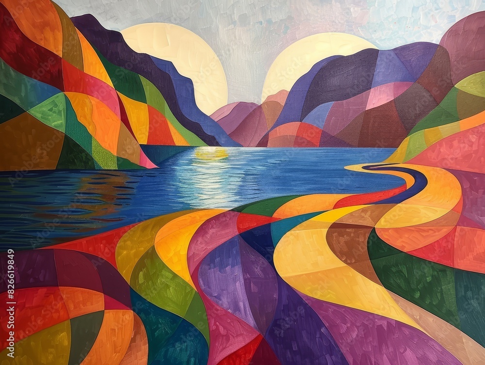 Summer beach, geometric patterns, vibrant colors Summer beach, geometric patterns, vibrant colors