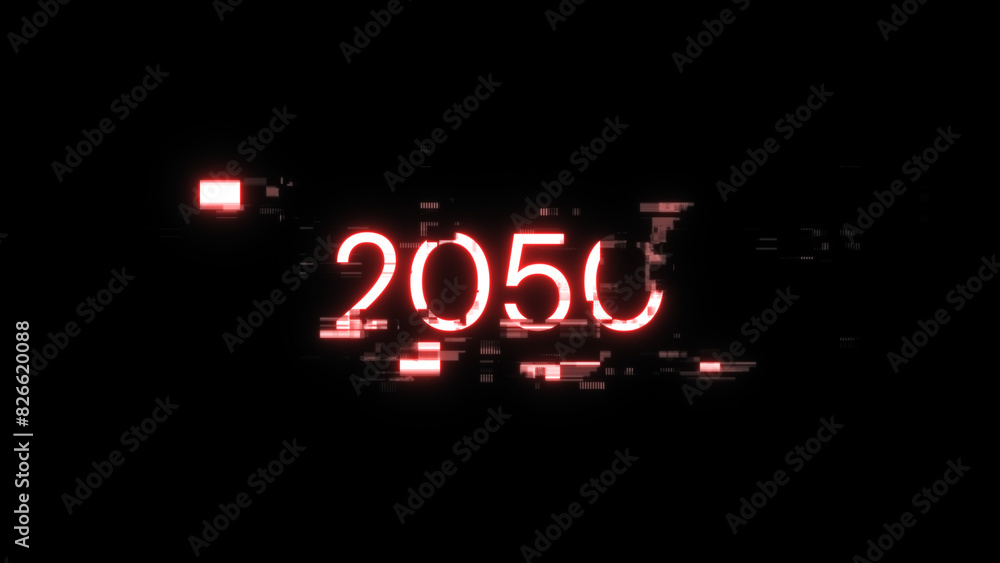 3D rendering 2050 text with screen effects of technological glitches 3D rendering 2050 text with screen effects of technological glitches