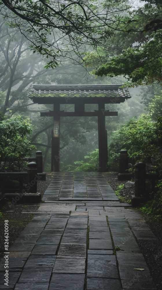 The Japanese garden gazebo serves as a sanctuary, inviting visitors to immerse themselves in the timeless allure of its design, complete with the stoic presence of the stone statue.