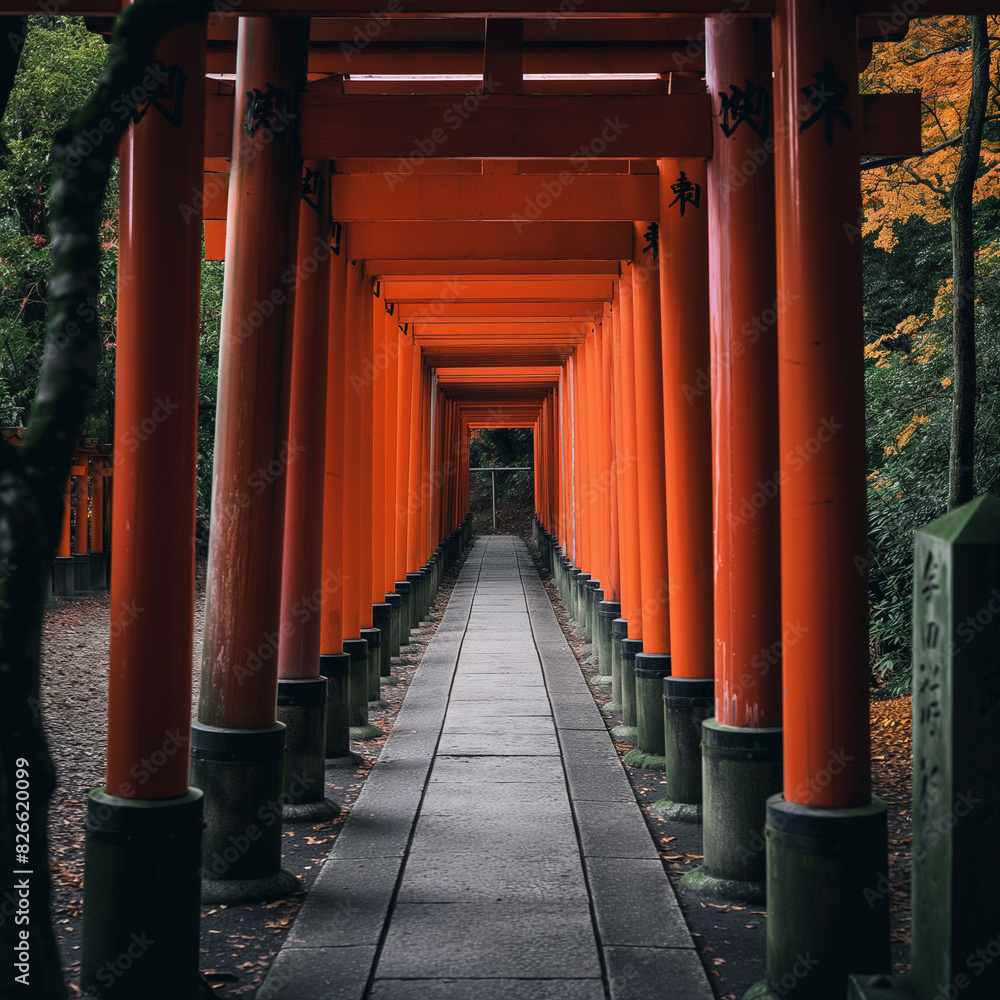 Naklejka premium Amidst the tranquil ambience of the park, stands a Japanese garden gazebo, its elegant architecture blending harmoniously with nature.