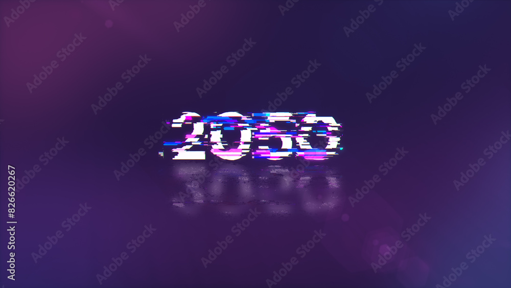 3D rendering 2050 text with screen effects of technological glitches 3D rendering 2050 text with screen effects of technological glitches