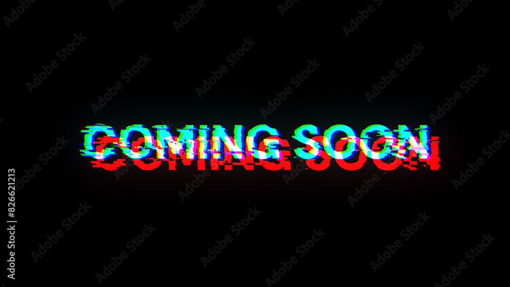 Obraz premium 3D rendering coming soon text with screen effects of technological glitches