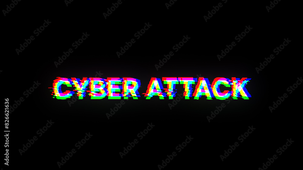 Fototapeta premium 3D rendering cyber attack text with screen effects of technological glitches