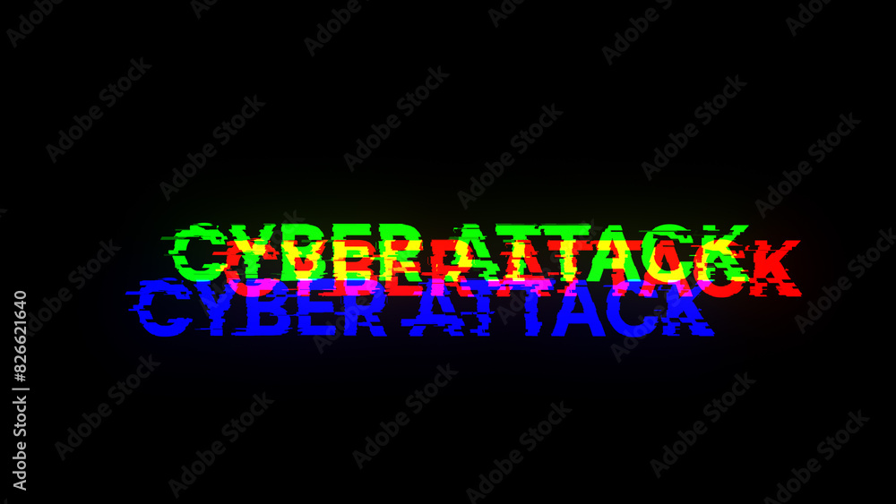 3D rendering cyber attack text with screen effects of technological glitches 3D rendering cyber attack text with screen effects of technological glitches