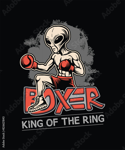 Boxer king of the ring alien fight t-shirt design