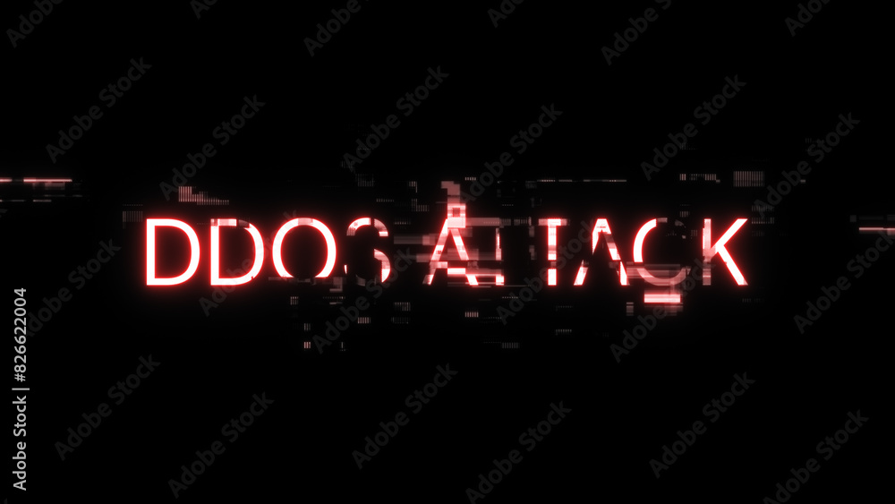 3D rendering ddos attack text with screen effects of technological glitches