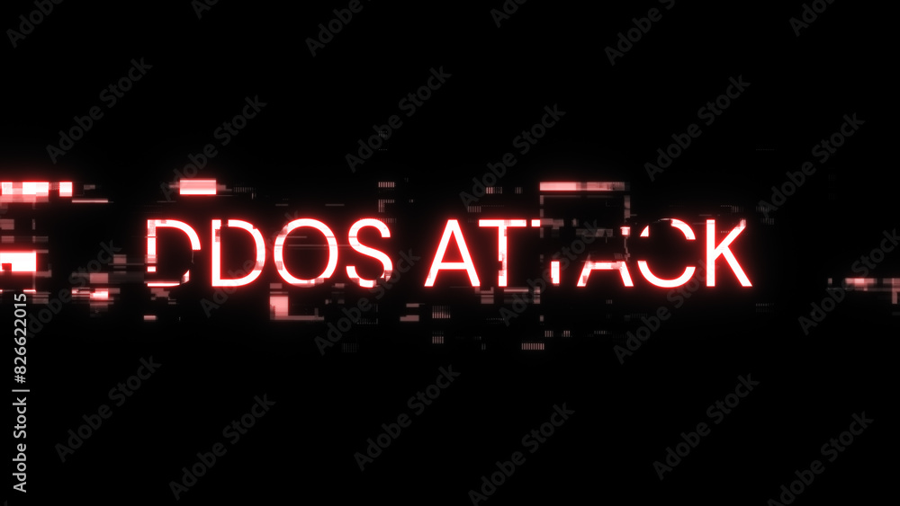 3D rendering ddos attack text with screen effects of technological glitches 3D rendering ddos attack text with screen effects of technological glitches