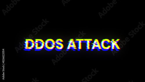 3D rendering ddos attack text with screen effects of technological glitches