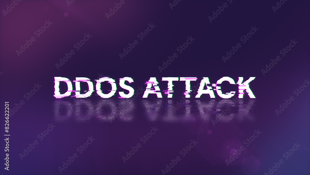 3D rendering ddos attack text with screen effects of technological glitches