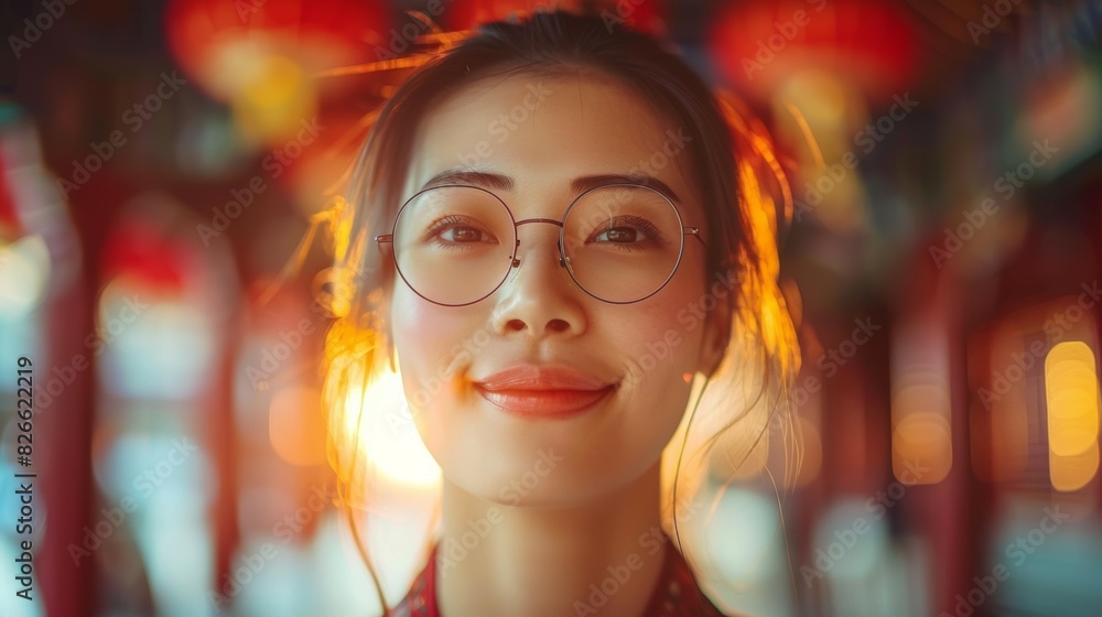 A woman with glasses and a smile on her face A woman with glasses and a smile on her face