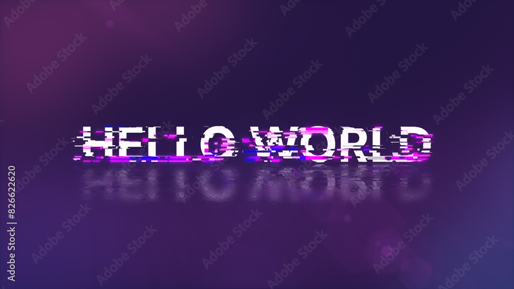 3D rendering hello world text with screen effects of technological glitches 3D rendering hello world text with screen effects of technological glitches