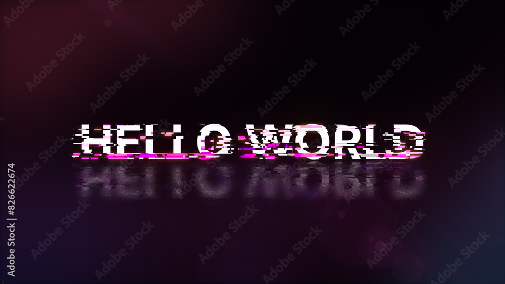 3D rendering hello world text with screen effects of technological glitches 3D rendering hello world text with screen effects of technological glitches