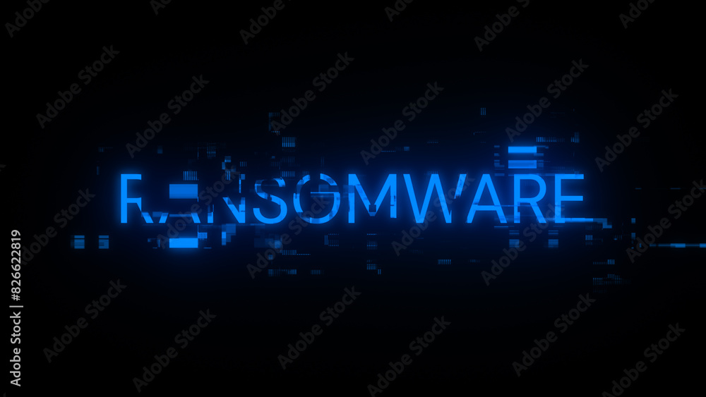 3D rendering ransomware text with screen effects of technological glitches 3D rendering ransomware text with screen effects of technological glitches