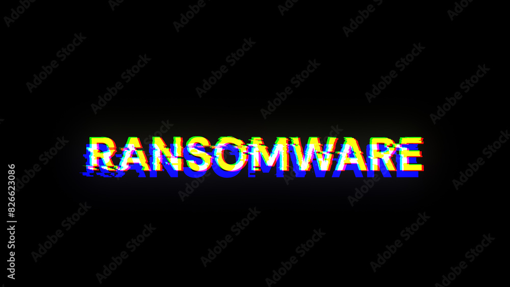 Fototapeta premium 3D rendering ransomware text with screen effects of technological glitches