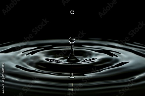 Closeup of a water droplet creating ripples on a dark surface. Perfect for peaceful concepts