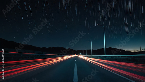 High-Speed Data Concept. Neon Trails Along highway Road with no cars