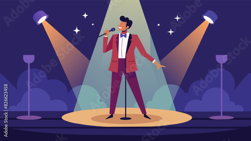 A soloist taking center stage their voice soaring and filling the room with angelic tones.. Vector illustration